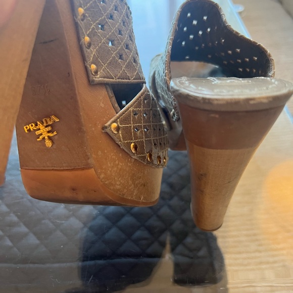 Vintage Prada platform mules leather with wood heel size 7.5 - Picture 5 of 6